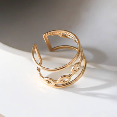 Gold Double Line And Cross Links Ring