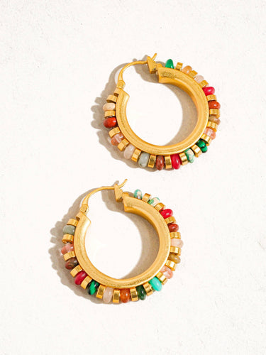 Capri 18K gold color beaded resort hoop earrings