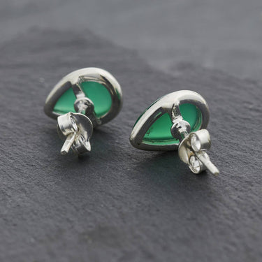 Green Onyx Earrings Sterling Silver Stud