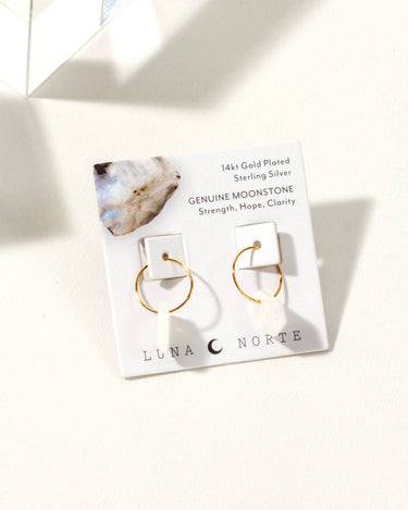 14kt sterling silver geometry mini hoop earrings moonstone packaging view