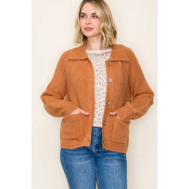 COLLARED BUTTON DOWN SWEATER JACKET - Jacket