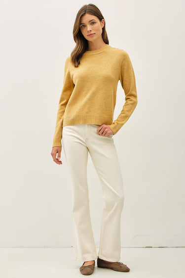 Wool Blended Basic Crewneck Sweater in mustard yellow side view