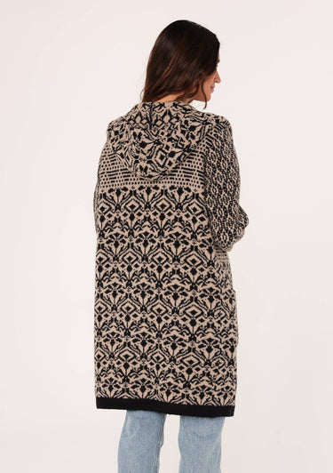 Patchwork Jacquard Open Front Hoodie Cardigan - Sweater Coat
