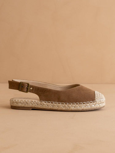 The Massa Brown Ballet Inspired Espadrille Flat side view showcasing natural jute and crochet detailing.