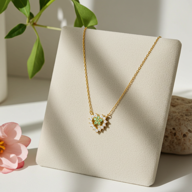 Gold Dipped Cz Flower Heart Pendant Necklace - Gold - Necklace