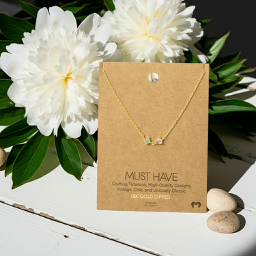 Gold Dipped Circle And Teardrop Cz Pendant Necklace - Green - Necklace