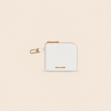 Mira & Moss Nova Compact Wallet in white, premium vegan leather with gold-tone hardware.