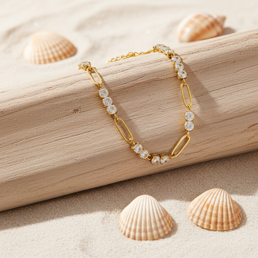 Basil 18K gold non-tarnish rhinestone chain bracelet