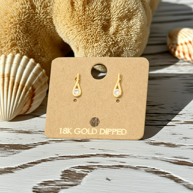 Gold Dipped Cz Stud Teardrop Earrings - Studs