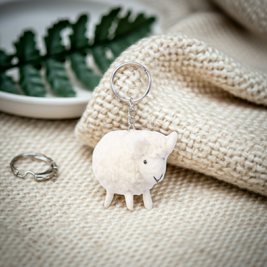 Handmade Felt Keychain - Fluffy White Sheep