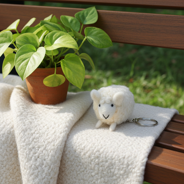 Handmade Felt Keychain - Fluffy White Sheep