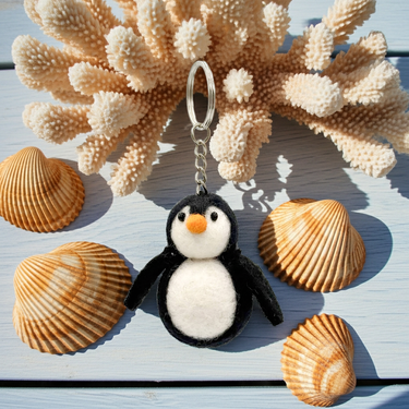 Hand felted penguin bag charm handmade
