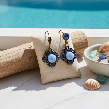 Forever Blue Filigree Crystal Earrings