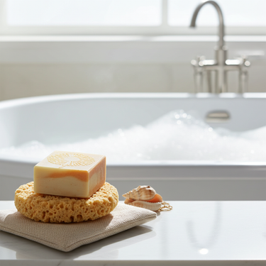 Sunset Dandelions Soap product photography featuring a handmade soap bar in a minimalist setting