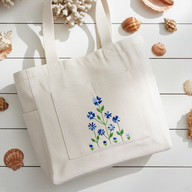 Handmade Weekender Off-White Tote (Blue)