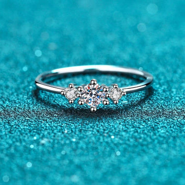 Three Stone Moissanite Engagement Ring in Sterling Silver