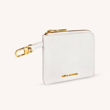 Mira & Moss Nova Compact Wallet in vegan leather with gold-tone hardware and zip compartment.