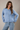 Model wearing blue Round Rolled Hemline Detail Thin Sweater Cardigan