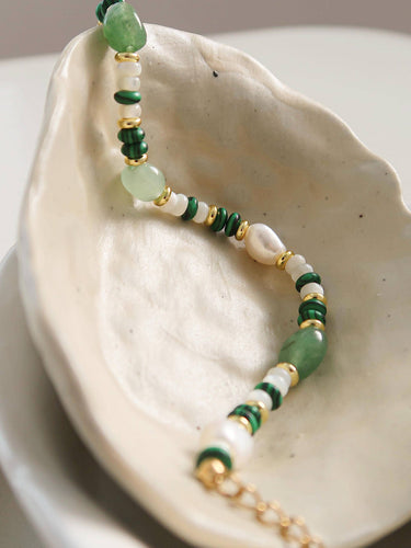 18K non-tarnish bohemian stone and bead bracelet design