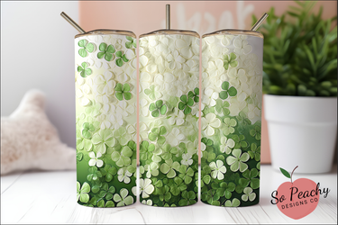 Clovers St. Patrick's Day Tumbler Shamrock Tumbler design featuring three insulated stainless steel tumblers with shamrock patterns.