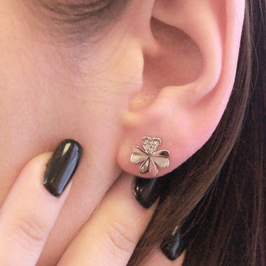 Clover Petal Silver and Crystal Earrings