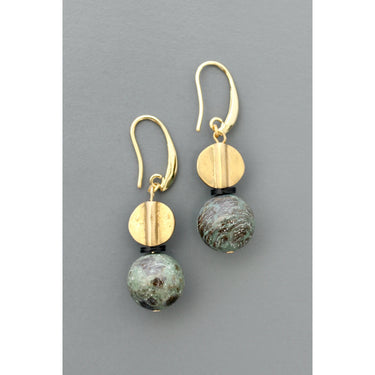 Turquoise and brass bauble earrings