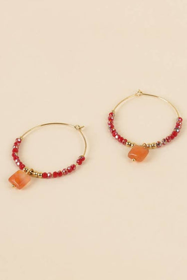 Golden Red Pearl Creole Earrings