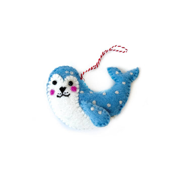 Leopard Seal Felt Wool Christmas Ornament on white background