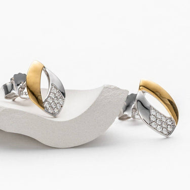 Two-Tone Sterling Silver Embellished Open Teardrop Earrings
