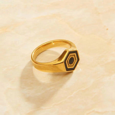 Mael - Geometric Hexagon Black Gold Signet Ring