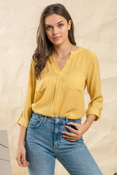 DOUBLE CHEST POCKET WOVEN TOP