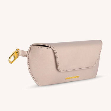 Olivia Eyewear Case in sleek beige vegan leather with gold-tone hardware