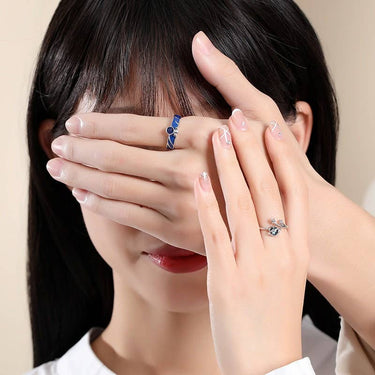 Planet Saturn Astronaut Star Couple Ring in Sterling Silver