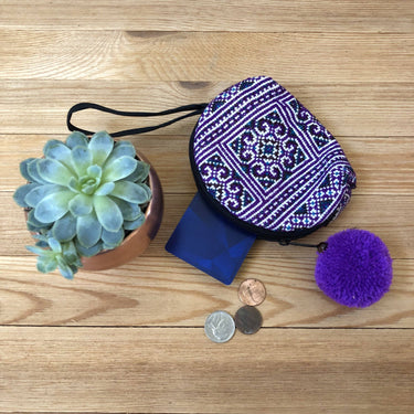 Colorful Embroidered Coin Purse - Bohemian Mini Pouch- Boho Chic Wristlet Bag- CECP01