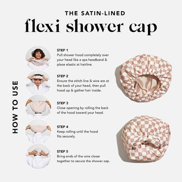 Satin Lined Flexi Shower Cap - Terracotta Checker - Shower Cap