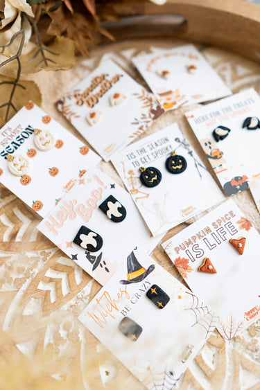 Cute Halloween Studs | Black Jack O'lantern Clay Fall Studs