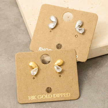 Gold Dipped And Cz Double Tear Stud Earrings - G - Studs