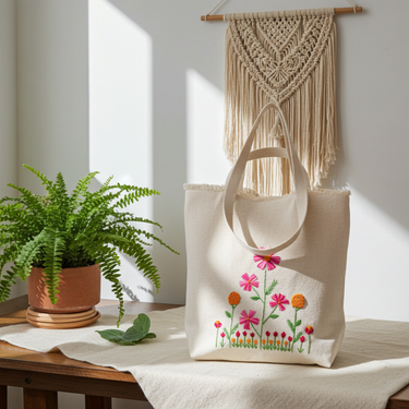 Handmade Everyday Tote (Off-White Wildflowers)