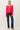 Full length view of model wearing purple [NEW COLOR] Ribbed Crewneck Cardigan in red