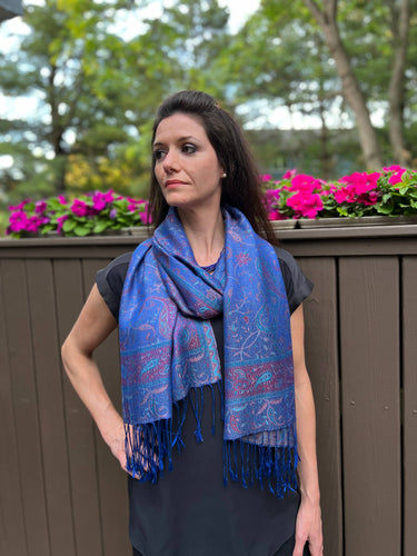 Royal Blue Jamawar Pashmina