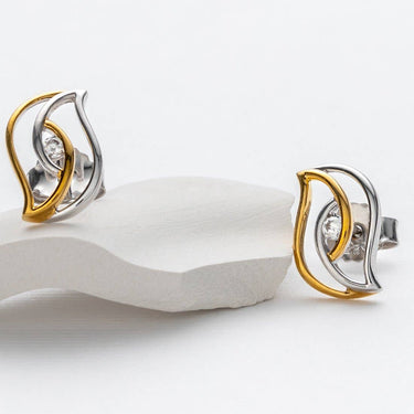 Two-Tone Sterling Silver Double Swirled Teardrop Earrings