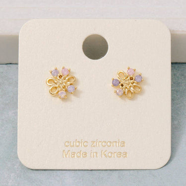 Gold Dipped Mini Cz Flower Stud Earrings - G - Studs