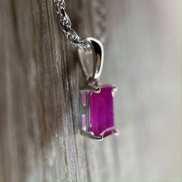 Natural Ruby Rectangle Pendant Sterling Silver