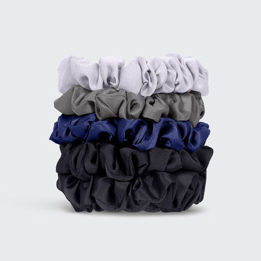 Midnight satin petite scrunchies set close up view