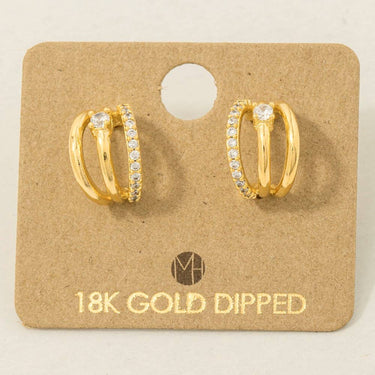 Pave Layered Hoop Huggie Earrings - G - Hoops