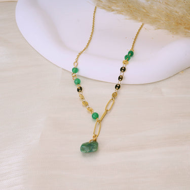 Golden Necklace With Pendant Green Stone