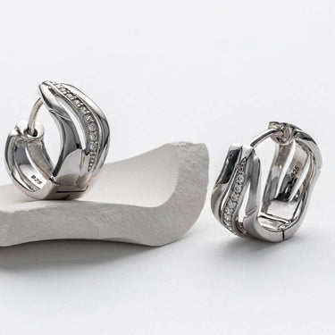 Sterling Silver Delicate Waves Huggie Hoop Earrings