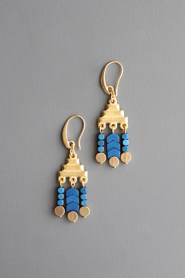 Geometric blue hematite fringe earrings