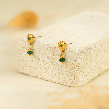 Mini Stud Earrings With Hanging Green Stone