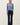 Model wearing blue Ultra Soft Essential Basic Crewneck Button Up Cardigan with pants